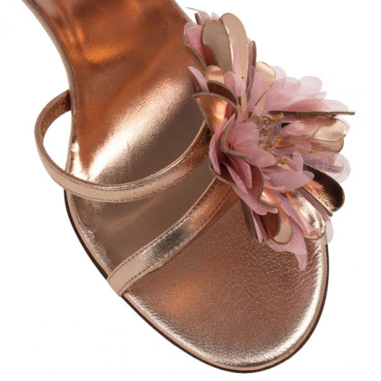 Pre Owned Sergio Rossi Pink Flower Ankle Strap Sandals Size 40.5