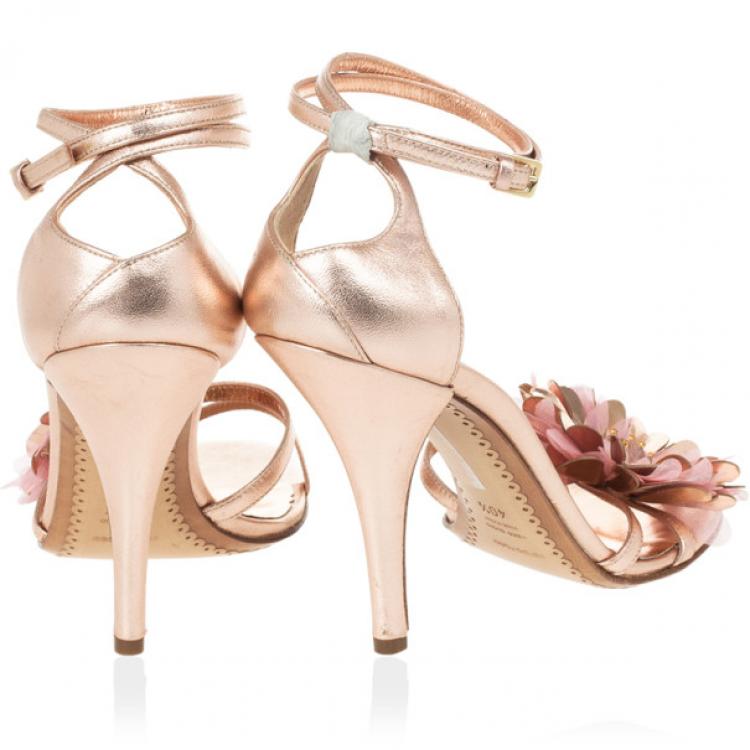 Pre Owned Sergio Rossi Pink Flower Ankle Strap Sandals Size 40.5