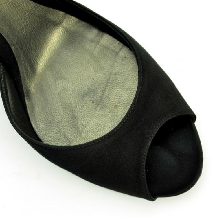 Pre Owned Sergio Rossi Black Satin Diamante Studded Ankle Strap Sandals Size 41