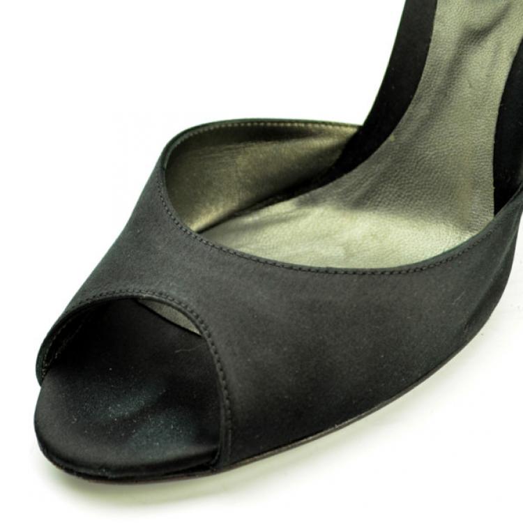 Pre Owned Sergio Rossi Black Satin Diamante Studded Ankle Strap Sandals Size 41