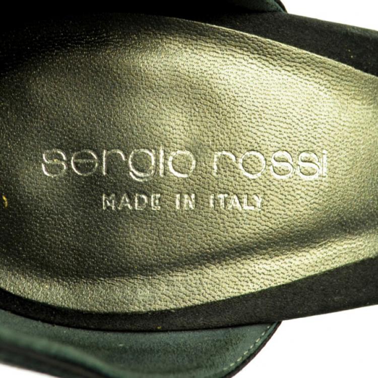 Pre Owned Sergio Rossi Black Satin Diamante Studded Ankle Strap Sandals Size 41