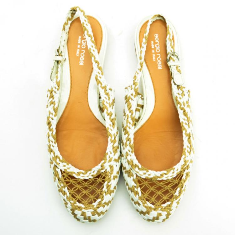 Pre Owned Sergio Rossi Woven Slingback Flat Sandals Size 41