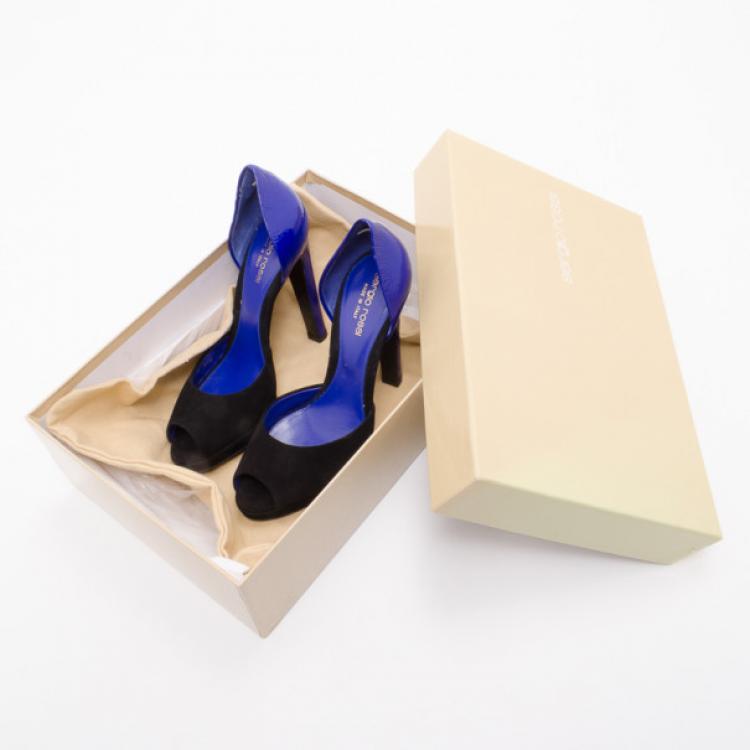 Pre Owned Sergio Rossi Black Suede and Blue Patent Peep Toe Pumps Size 36.5