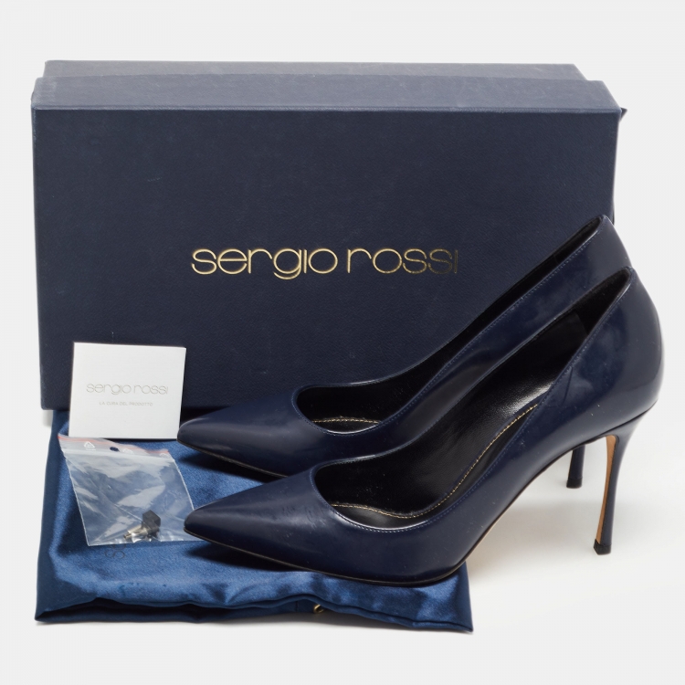 Pre Owned Sergio Rossi Navy Blue Patent Leather Pointed Toe Pumps Size 37 