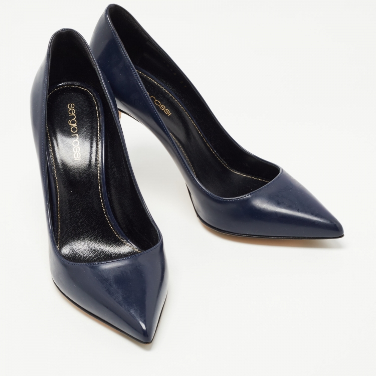 Pre Owned Sergio Rossi Navy Blue Patent Leather Pointed Toe Pumps Size 37 