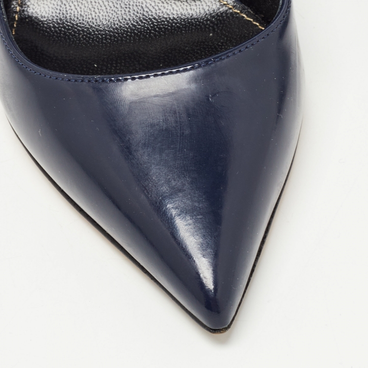 Pre Owned Sergio Rossi Navy Blue Patent Leather Pointed Toe Pumps Size 37 
