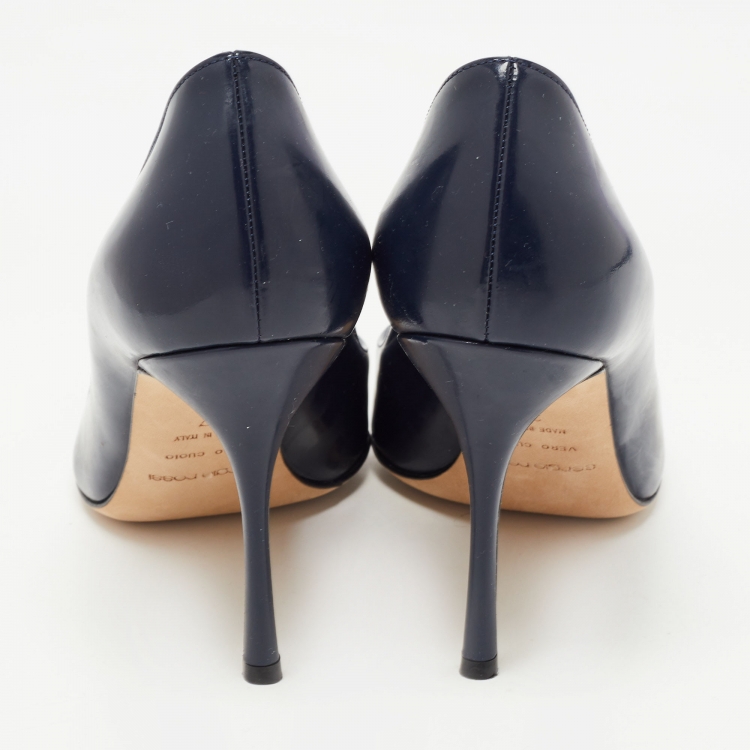 Pre Owned Sergio Rossi Navy Blue Patent Leather Pointed Toe Pumps Size 37 