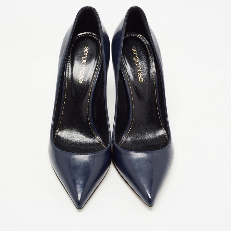 Pre Owned Sergio Rossi Navy Blue Patent Leather Pointed Toe Pumps Size 37 
