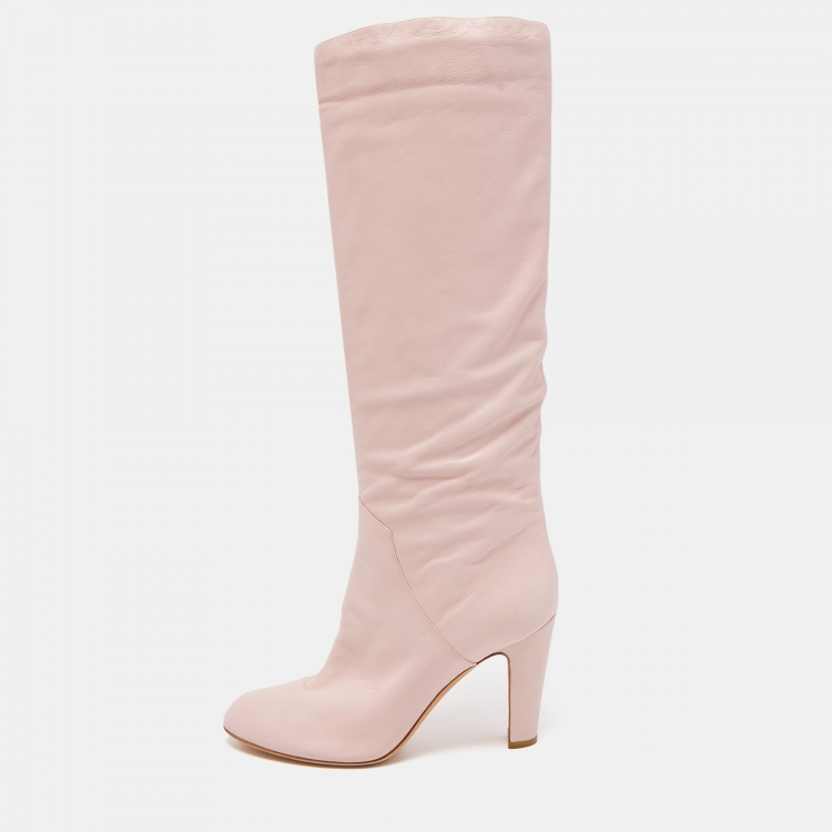 Pre Owned Sergio Rossi Pink Leather Knee Length Boots Size 41