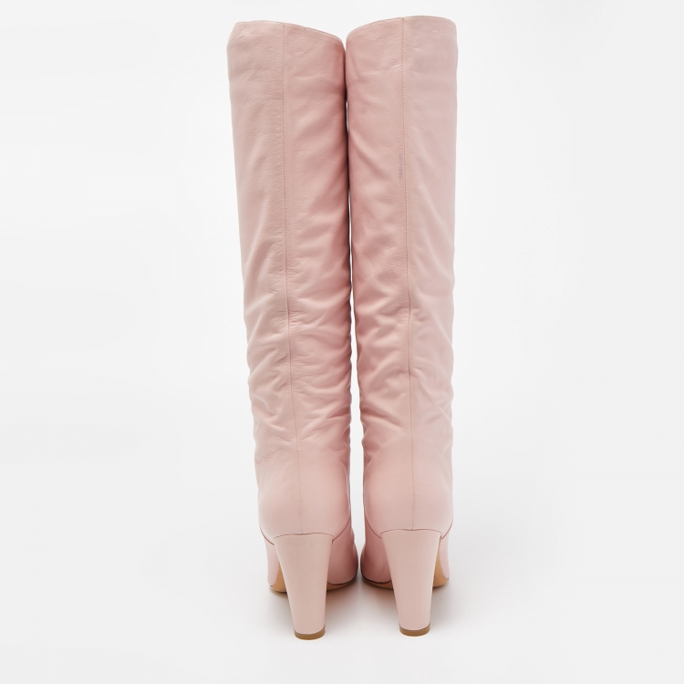 Pre Owned Sergio Rossi Pink Leather Knee Length Boots Size 41