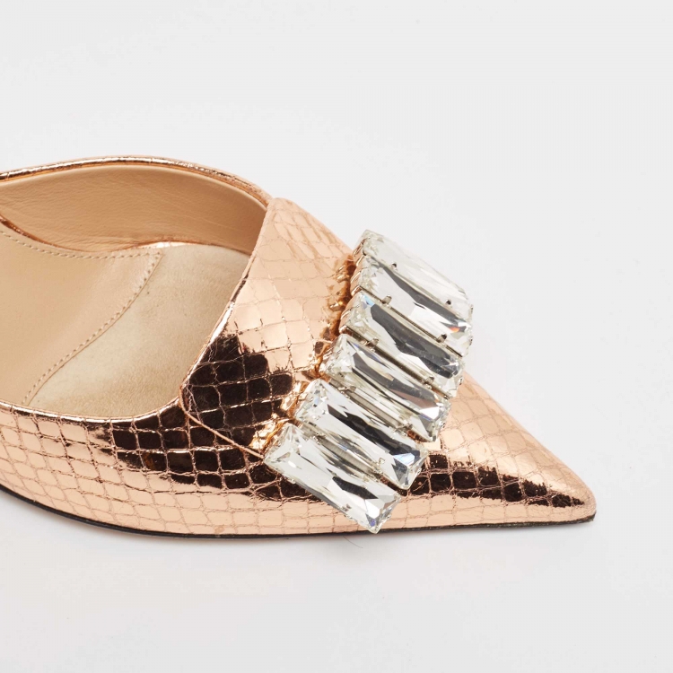 Pre Owned Sergio Rossi Metallic Python Embossed SR1 Pointed Toe Mules Size 37