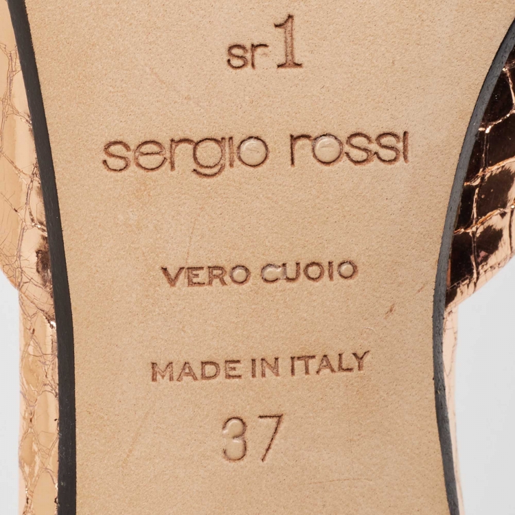 Pre Owned Sergio Rossi Metallic Python Embossed SR1 Pointed Toe Mules Size 37