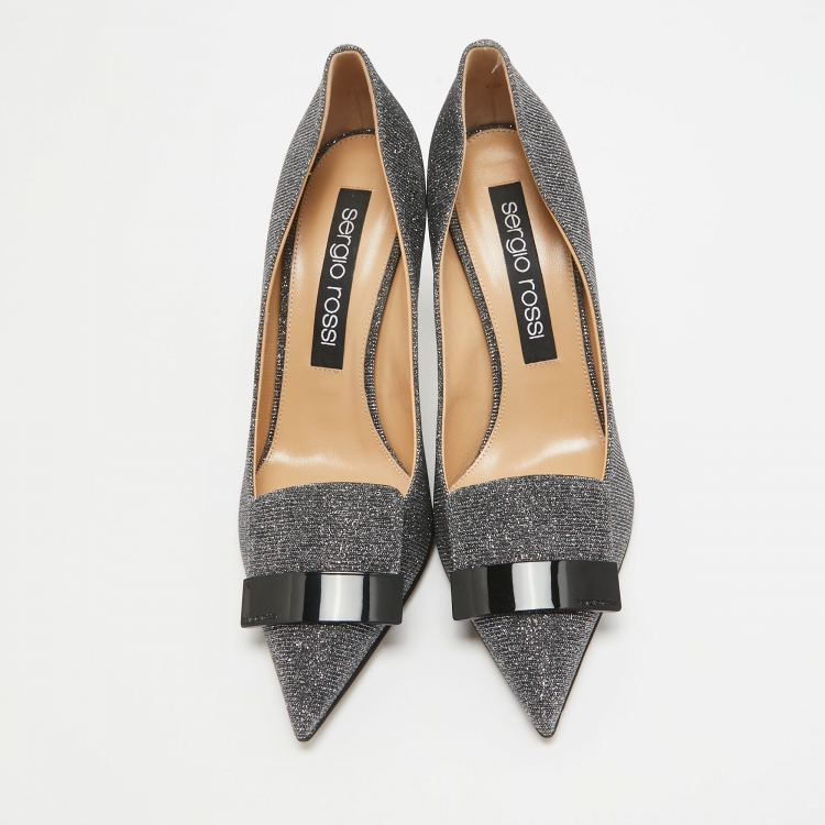 Pre Owned Sergio Rossi Silver Glitter and Crystal Embellished Pointed Toe Pumps Size 41