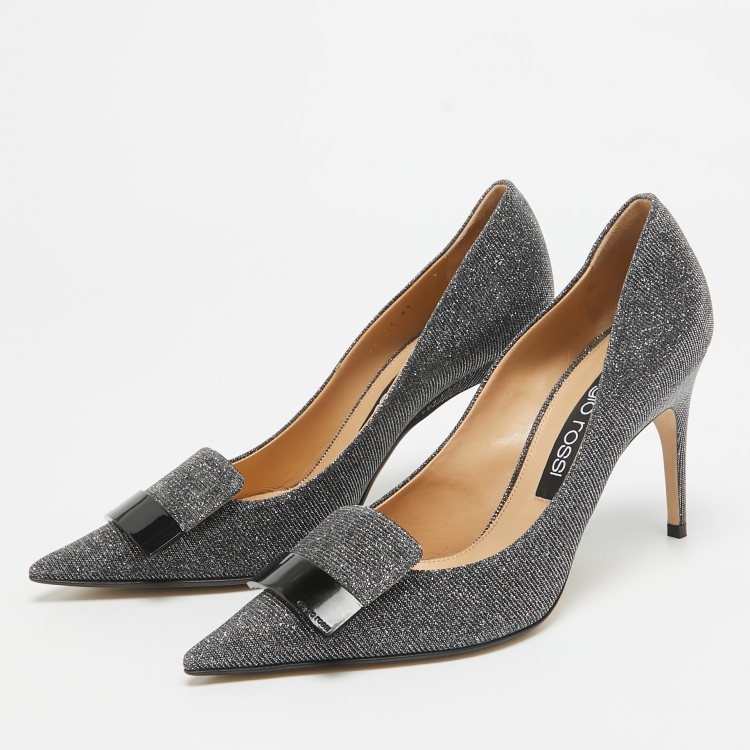 Pre Owned Sergio Rossi Silver Glitter and Crystal Embellished Pointed Toe Pumps Size 41