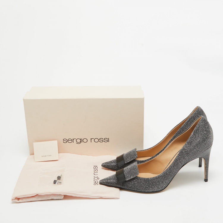 Pre Owned Sergio Rossi Silver Glitter and Crystal Embellished Pointed Toe Pumps Size 41