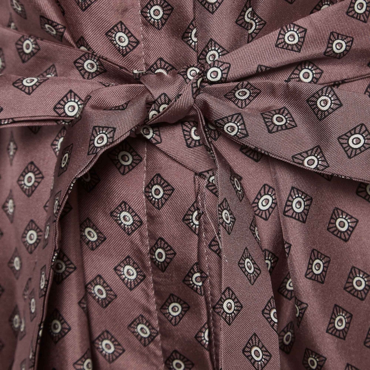 Pre Owned S'Max Mara Pink Geometric Printed Silk Belted Midi Shirt Dress L