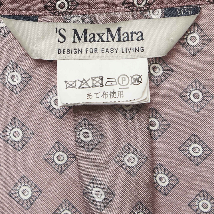Pre Owned S'Max Mara Pink Geometric Printed Silk Belted Midi Shirt Dress L