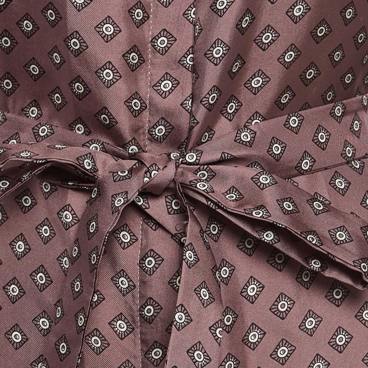 Pre Owned S'Max Mara Pink Geometric Printed Silk Belted Midi Shirt Dress L