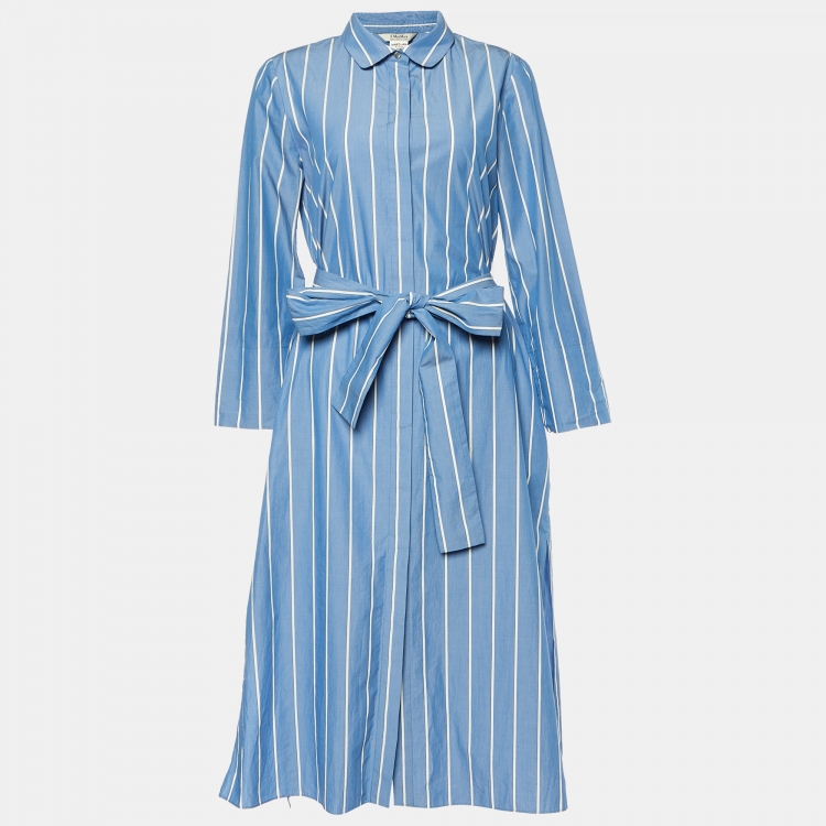 Pre Owned S'Max Mara Blue Striped Cotton Midi Dress M