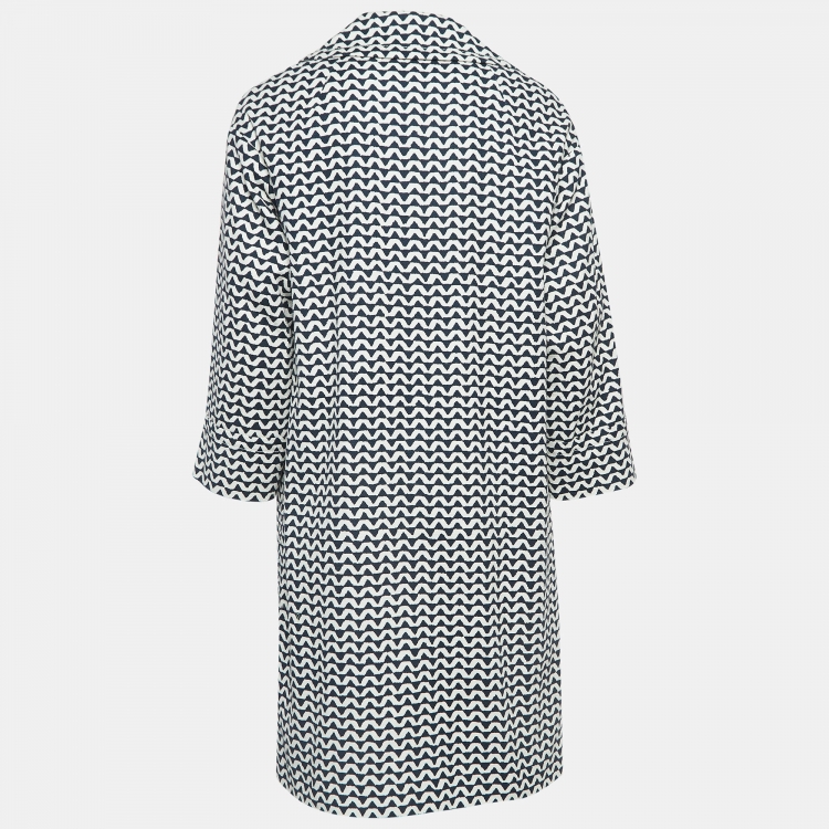 Pre Owned S'MaxMara White/Navy Blue Print Cotton Single Breasted Coat M