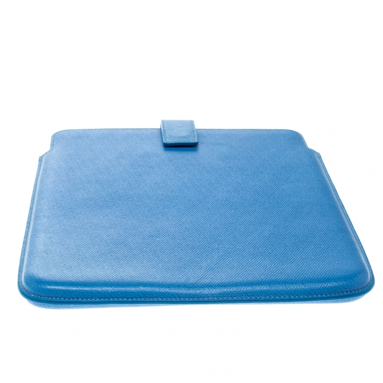 Pre Owned Smythson Powder Blue Leather Ipad Case