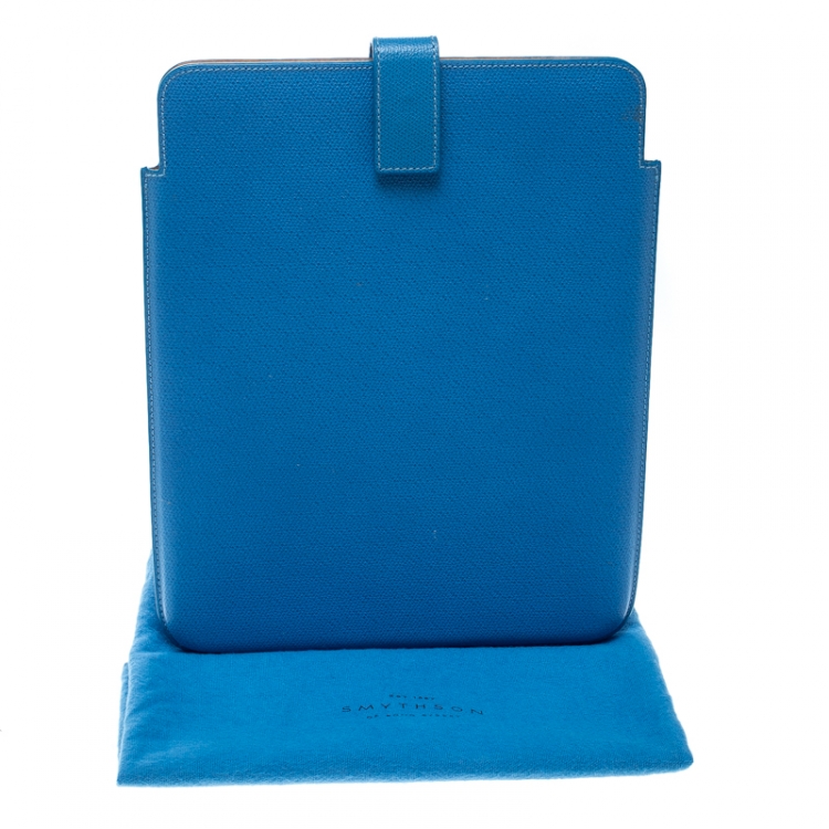 Pre Owned Smythson Powder Blue Leather Ipad Case