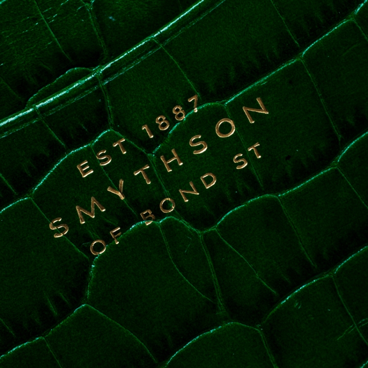 Pre Owned Smythson Green Croc Embossed Leather Card Holder