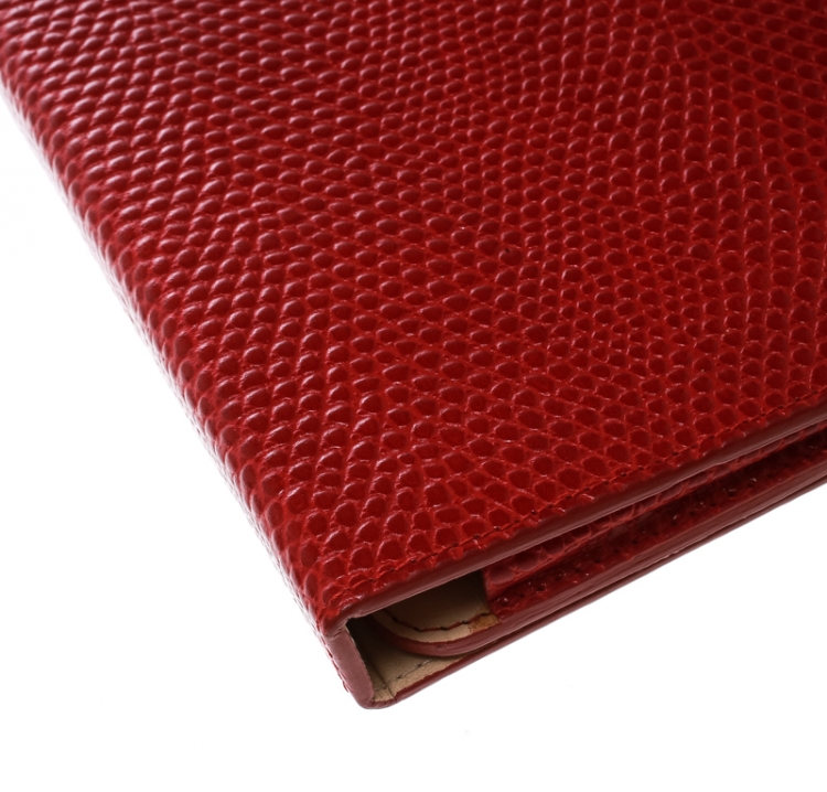 Pre Owned Smythson Red Lizard Embossed Leather iPad Cover