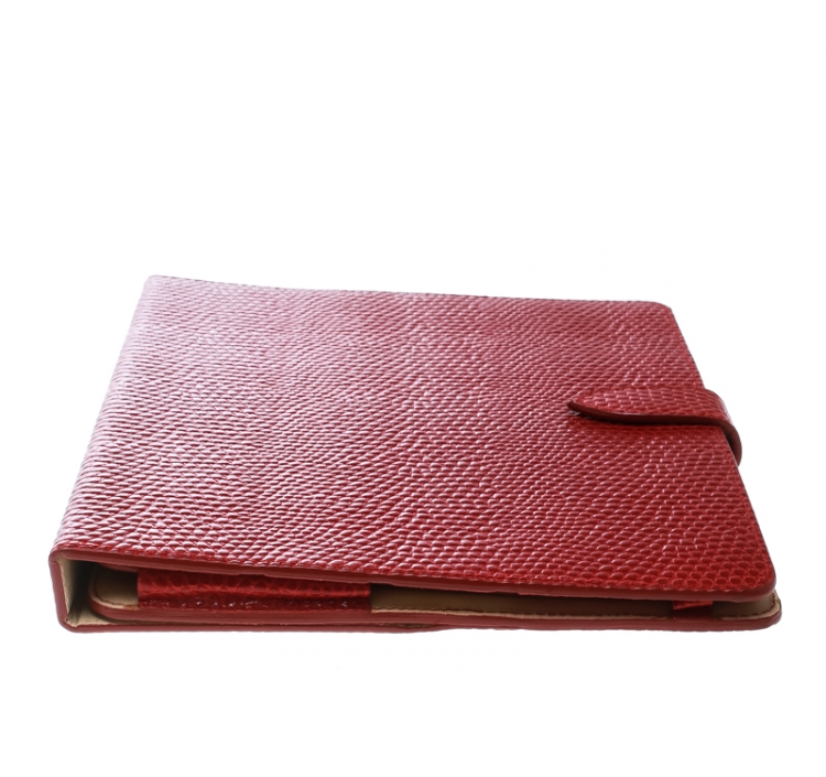 Pre Owned Smythson Red Lizard Embossed Leather iPad Cover