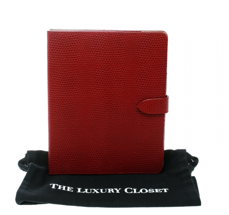Pre Owned Smythson Red Lizard Embossed Leather iPad Cover