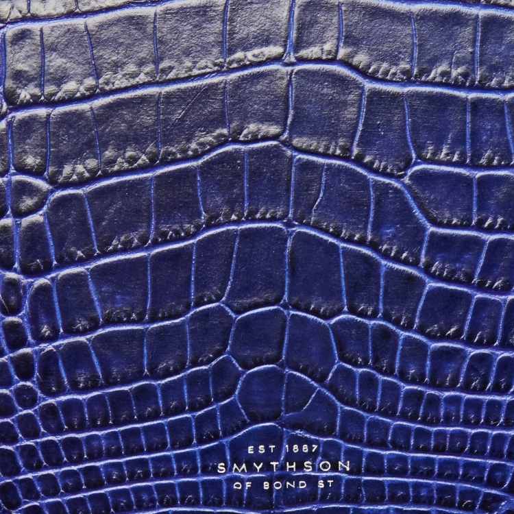 Pre Owned Smythson Blue Croc Embossed Leather Deluxe Jewelry Box in Mara