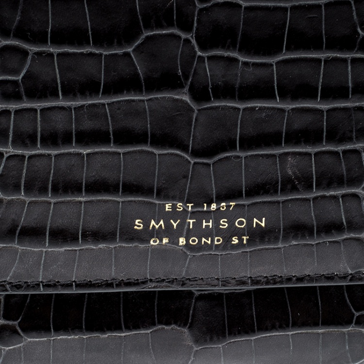 Pre Owned Smythson Dark Grey Croc Embossed Leather Travel Clutch