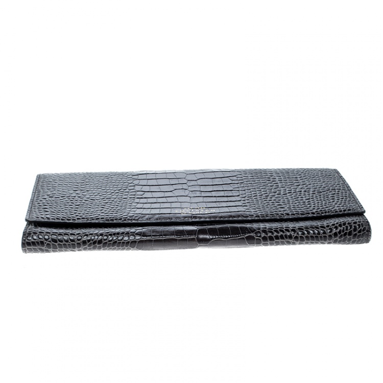 Pre Owned Smythson Dark Grey Croc Embossed Leather Travel Clutch