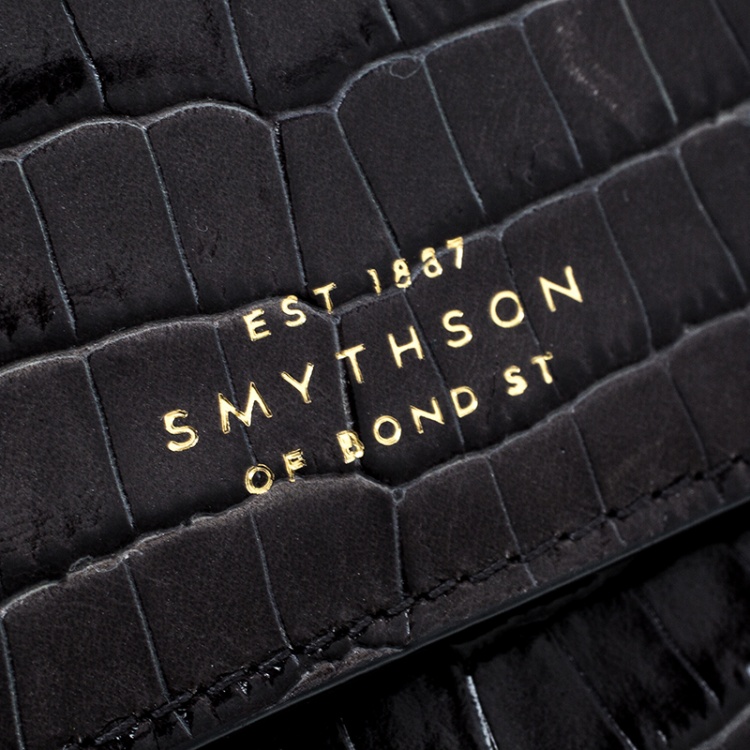 Pre Owned Smythson Dark Grey Croc Embossed Leather Travel Clutch