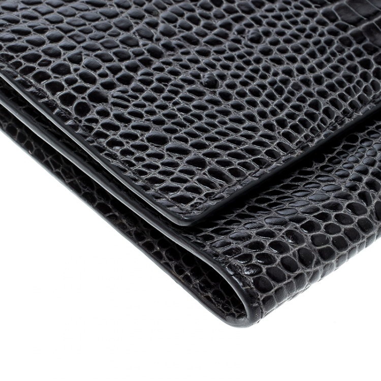 Pre Owned Smythson Dark Grey Croc Embossed Leather Travel Clutch
