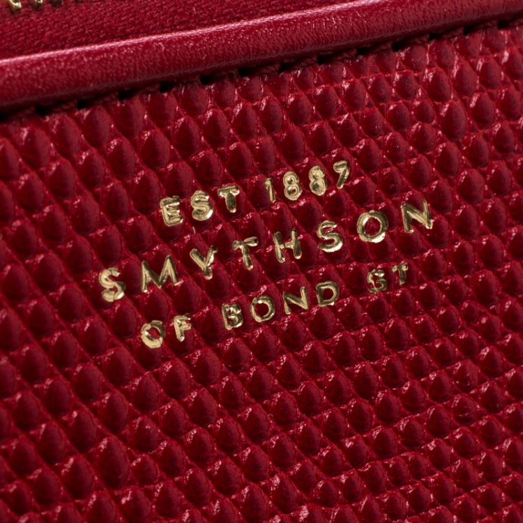 Pre Owned Smythson Red Embossed Leather Cosmetic Pouch