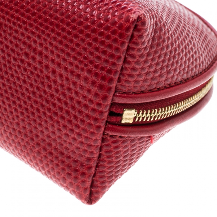 Pre Owned Smythson Red Embossed Leather Cosmetic Pouch