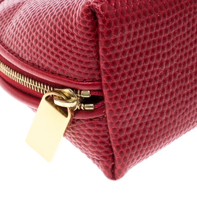 Pre Owned Smythson Red Embossed Leather Cosmetic Pouch