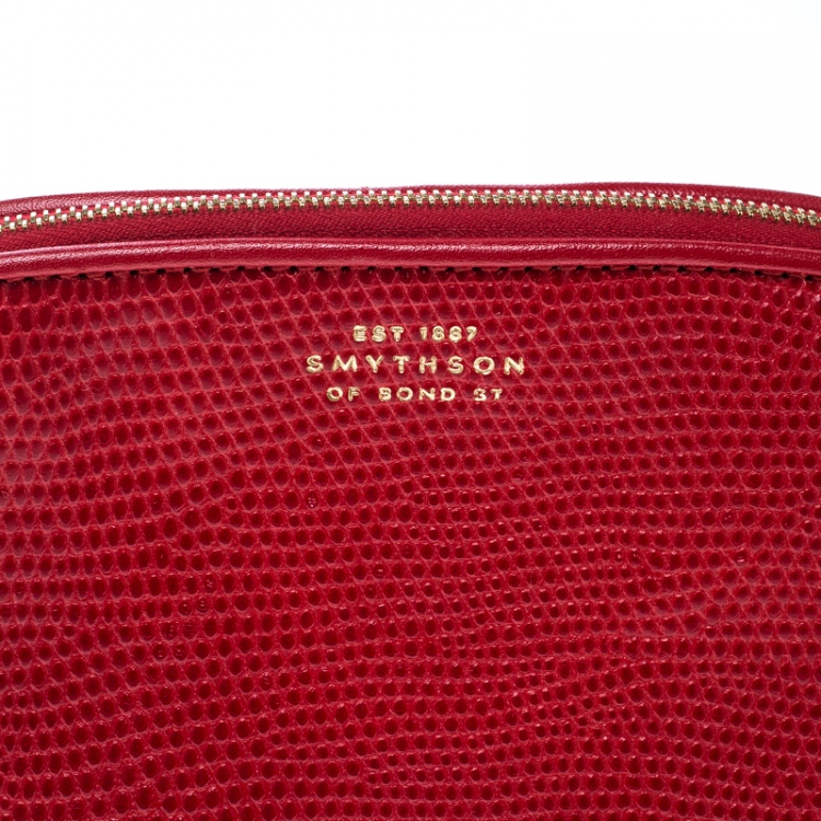Pre Owned Smythson Red Embossed Leather Cosmetic Pouch