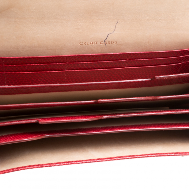 Pre Owned Smythson Red Lizard Embossed Leather Panama Marshall Travel Organizer