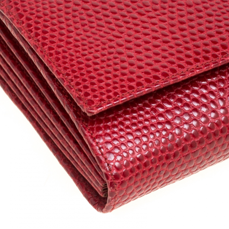 Pre Owned Smythson Red Lizard Embossed Leather Panama Marshall Travel Organizer