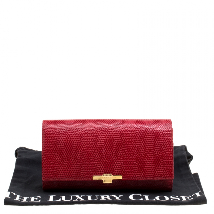 Pre Owned Smythson Red Lizard Embossed Leather Panama Marshall Travel Organizer