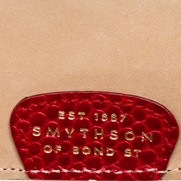 Pre Owned Smythson Red Lizard Embossed Leather Coin Organizer Clutch