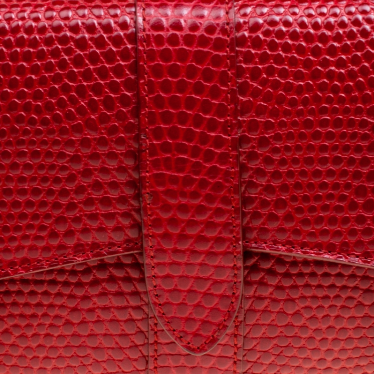 Pre Owned Smythson Red Lizard Embossed Leather Coin Organizer Clutch