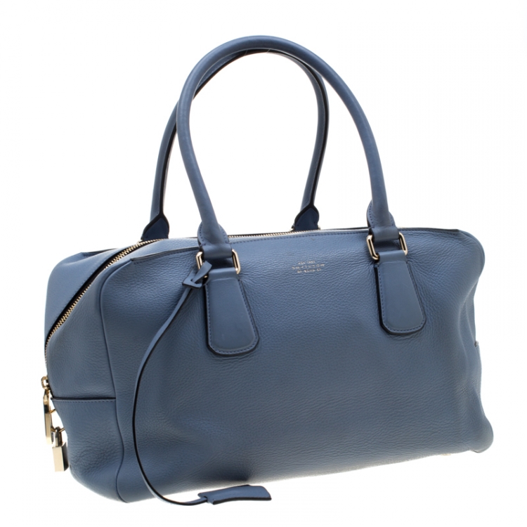 Pre Owned Smythson Light Blue Leather Satchel