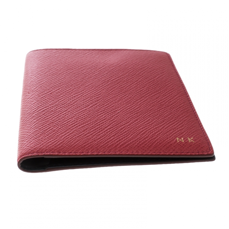 Pre Owned Smythson Red Leather Panama Passport Holder