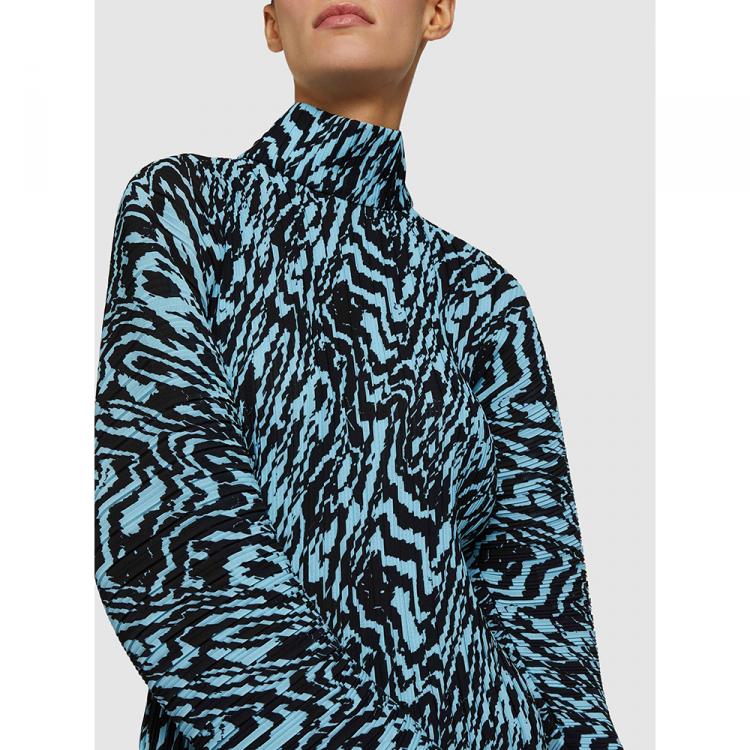 Pre Owned Solace London Blue Latia Animal Print High Neck Plisse Top UK 16