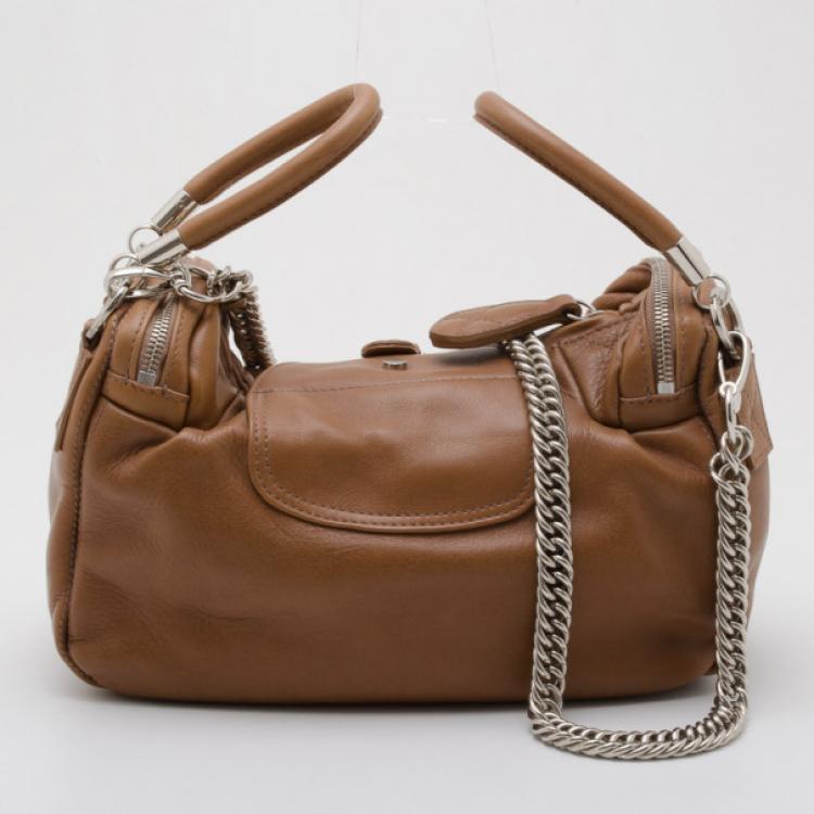 Pre Owned Sonia Rykiel Beige Leather Satchel with Chain Strap