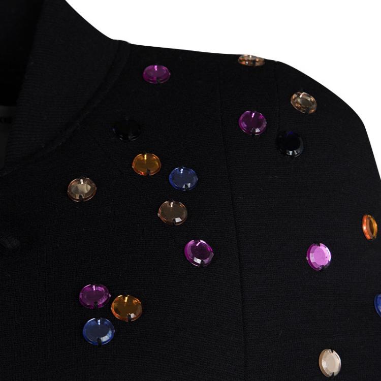 Pre Owned Sonia Rykiel Black Wool Zip Front Embellished Poncho Style Jacket S