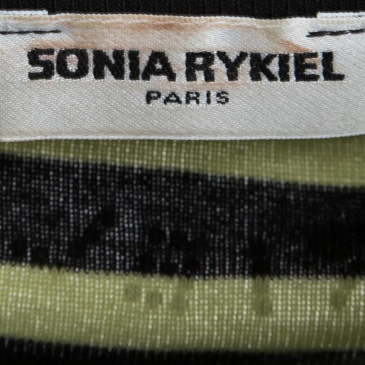 Pre Owned Sonia Rykiel Black and Yellow Striped Ruffle Detail Top M